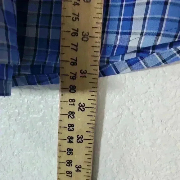 Vintage Wrangler Blue Plaid Short Sleeve Pearl Snap Shirt Sz XXL - Picture 6 of 6